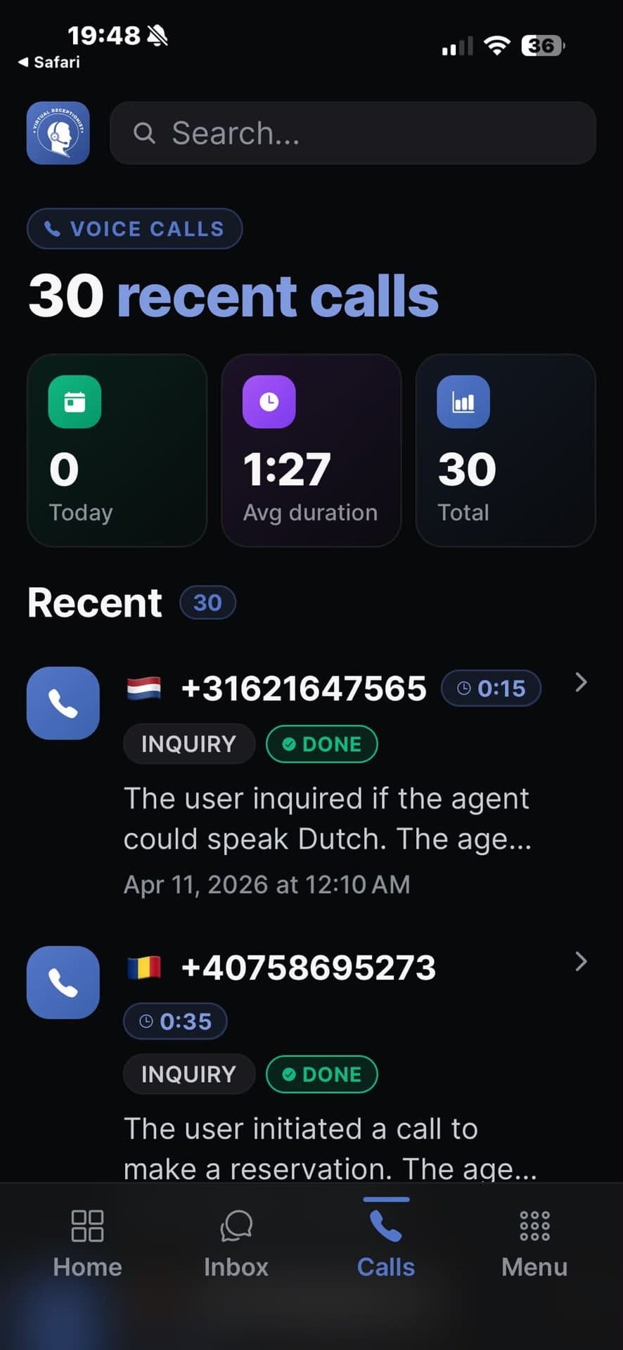 Recent Calls